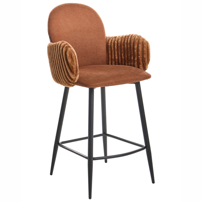 Set di 2 sedie da bar con rivestimento in tessuto marrone e braccioli in velluto stile retrò