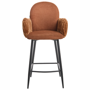 Set di 2 sedie da bar con rivestimento in tessuto marrone e braccioli in velluto stile retrò