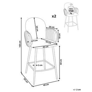 Set di 2 sedie da bar con rivestimento in tessuto marrone e braccioli in velluto stile retrò