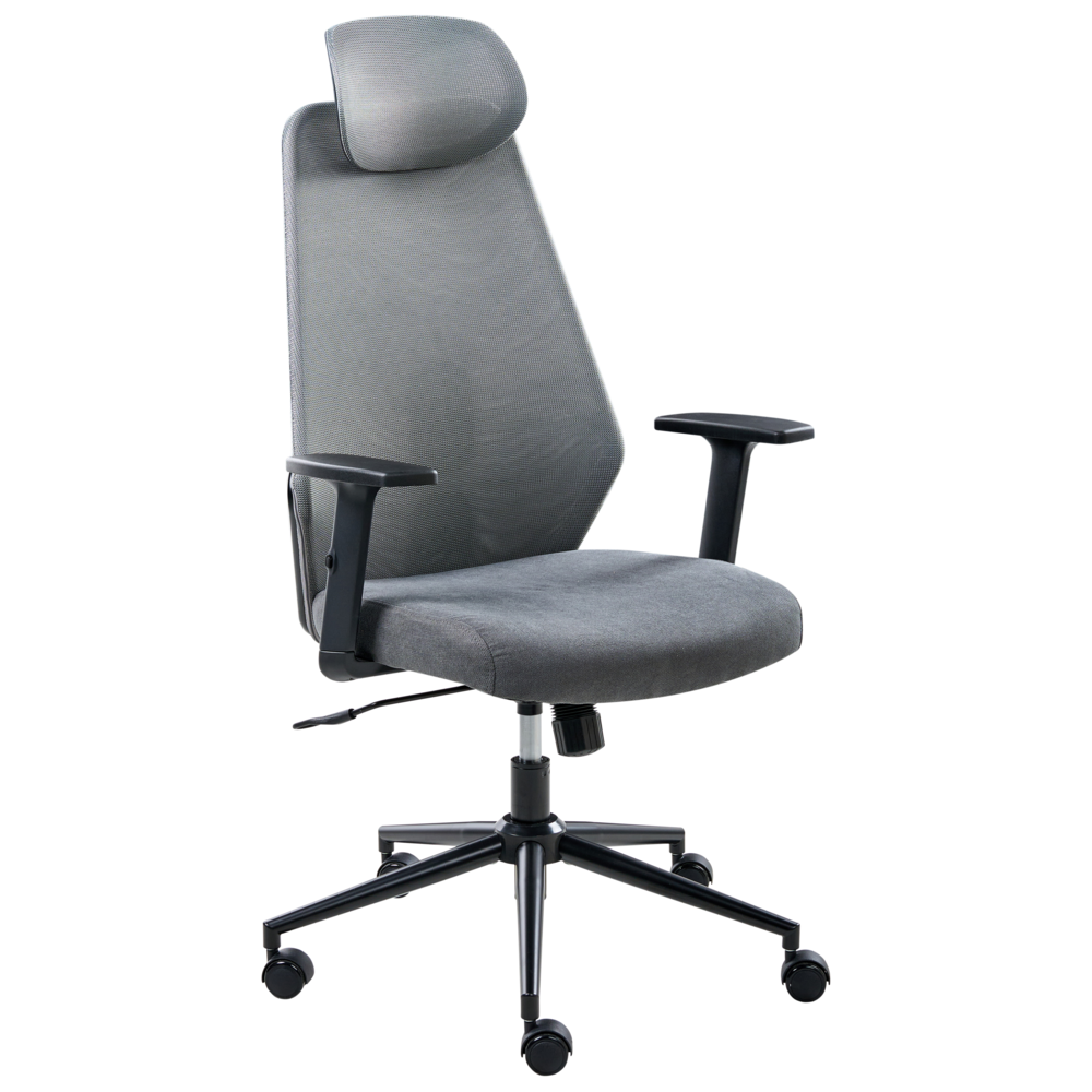 Sedia da ufficio multifunzionale con rivestimento in rete grigio scuro con braccioli e poggiatesta regolabili Regolazione dell'altezza del sedile Base girevole