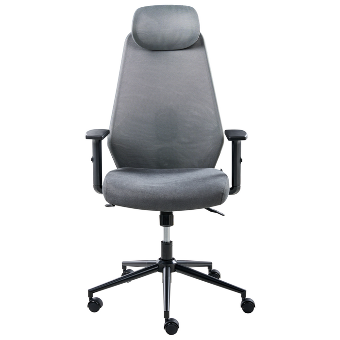 Sedia da ufficio multifunzionale con rivestimento in rete grigio scuro con braccioli e poggiatesta regolabili Regolazione dell'altezza del sedile Base girevole