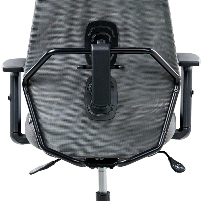 Sedia da ufficio multifunzionale con rivestimento in rete grigio scuro con braccioli e poggiatesta regolabili Regolazione dell'altezza del sedile Base girevole