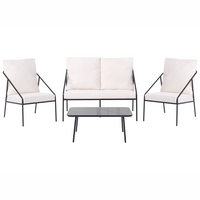 Set da giardino in metallo nero con cuscini in cotone per 4 persone con rivestimenti sfoderabili Poltrone Divano Tavolino Moderno