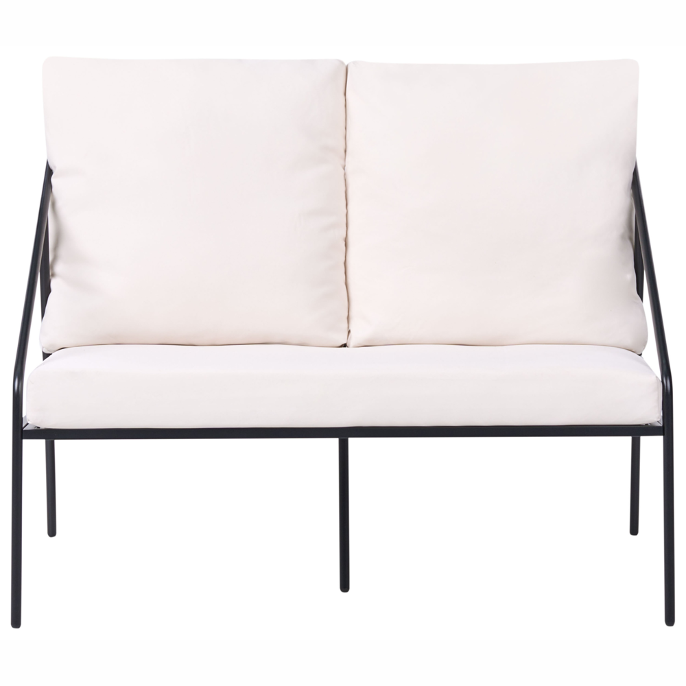 Set da giardino in metallo nero con cuscini in cotone per 4 persone con rivestimenti sfoderabili Poltrone Divano Tavolino Moderno