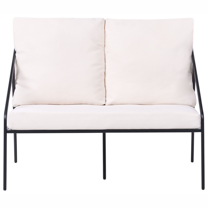 Set da giardino in metallo nero con cuscini in cotone per 4 persone con rivestimenti sfoderabili Poltrone Divano Tavolino Moderno