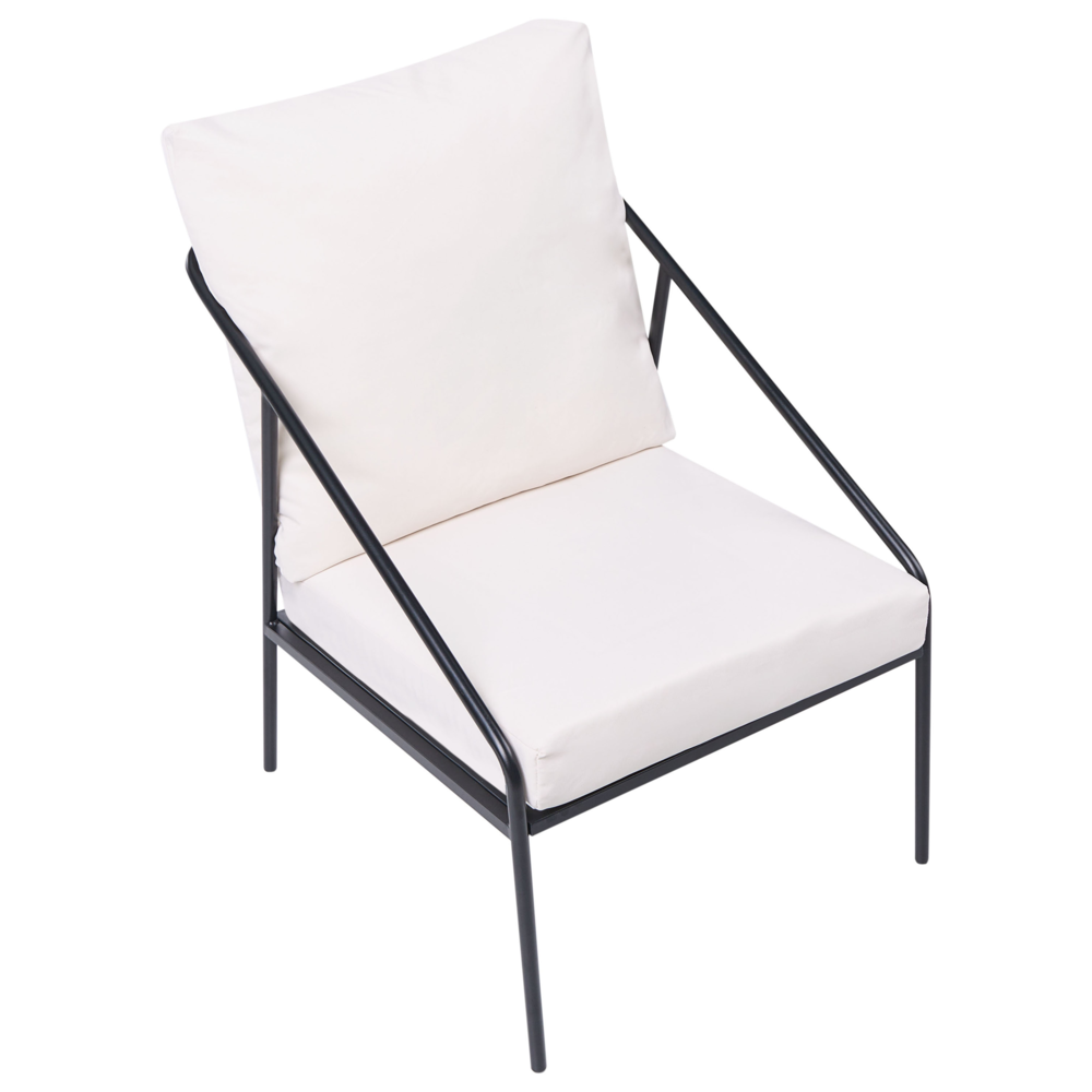 Set da giardino in metallo nero con cuscini in cotone per 4 persone con rivestimenti sfoderabili Poltrone Divano Tavolino Moderno