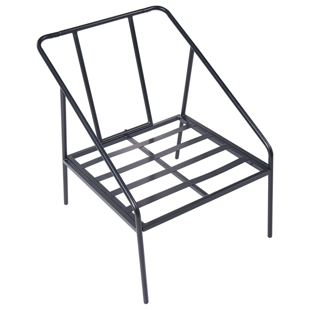 Set da giardino in metallo nero con cuscini in cotone per 4 persone con rivestimenti sfoderabili Poltrone Divano Tavolino Moderno