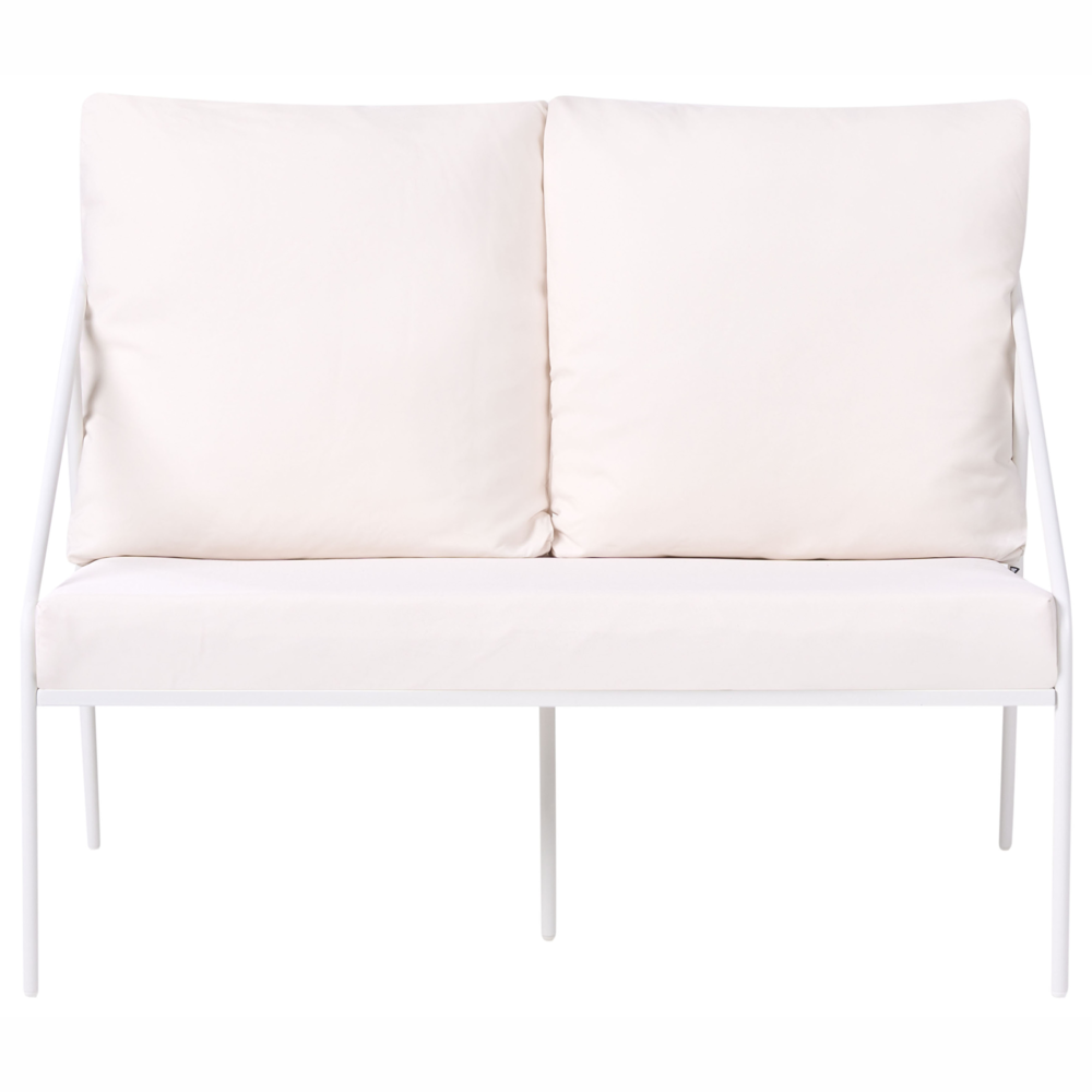 Set da giardino in metallo bianco con cuscini in cotone per 4 persone con rivestimenti sfoderabili Poltrone Divano Tavolino Moderno