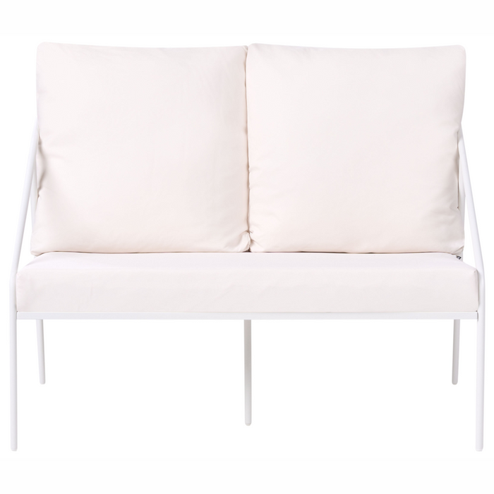 Set da giardino in metallo bianco con cuscini in cotone per 4 persone con rivestimenti sfoderabili Poltrone Divano Tavolino Moderno