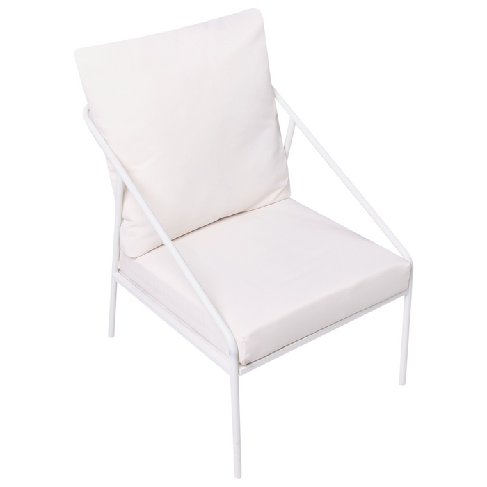 Set da giardino in metallo bianco con cuscini in cotone per 4 persone con rivestimenti sfoderabili Poltrone Divano Tavolino Moderno