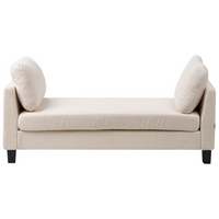 Chaise longue imbottita in bouclé bianco sporco con cuscini, gambe in acciaio in stile scandinavo