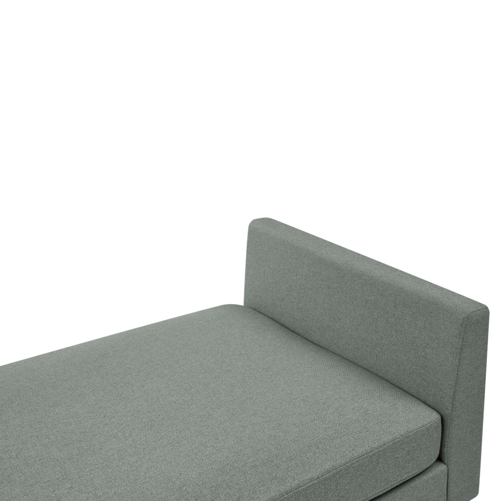 Chaise longue in tessuto verde imbottita con cuscini gambe in acciaio in stile scandinavo