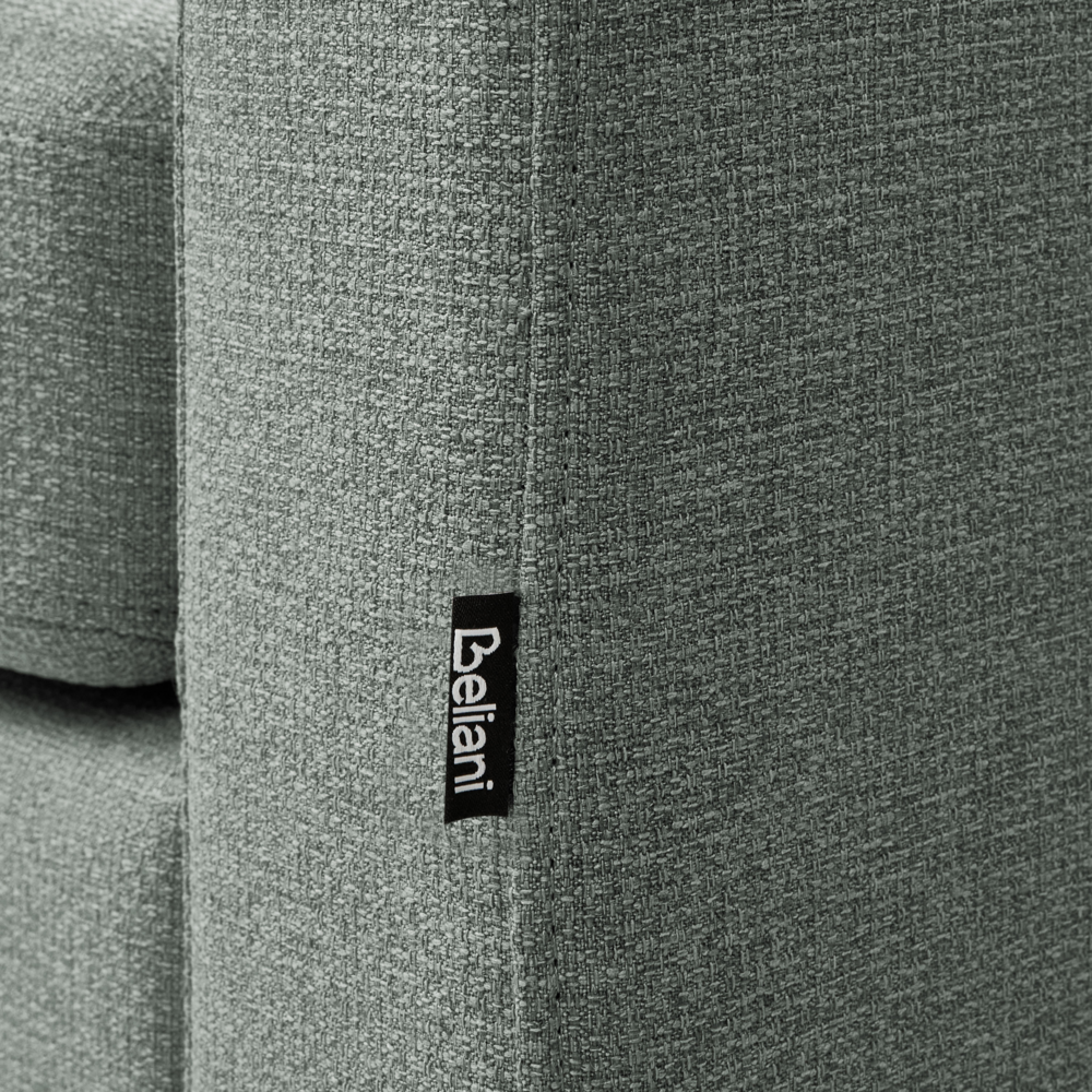 Chaise longue in tessuto verde imbottita con cuscini gambe in acciaio in stile scandinavo