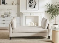Chaise longue in tessuto beige chiaro imbottita con cuscini gambe in acciaio in stile scandinavo