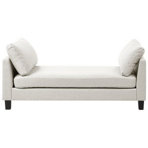 Chaise longue in tessuto beige chiaro imbottita con cuscini gambe in acciaio in stile scandinavo