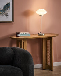 Lampada da tavolo con base in ferro argentato e paralume in vetro bianco design moderno per soggiorno e camera da letto