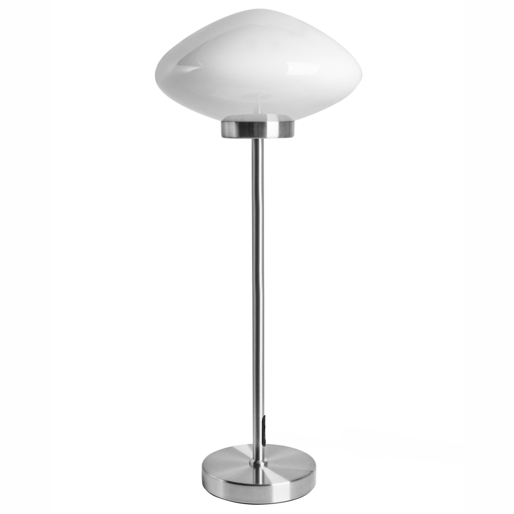 Lampada da tavolo con base in ferro argentato e paralume in vetro bianco design moderno per soggiorno e camera da letto