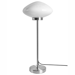 Lampada da tavolo con base in ferro argentato e paralume in vetro bianco design moderno per soggiorno e camera da letto