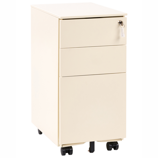 Mobiletto Portaoggetti in Metallo beige chiaro con 3 Cassetti con serratura a chiave e ruote industriali moderno Home Office Garage