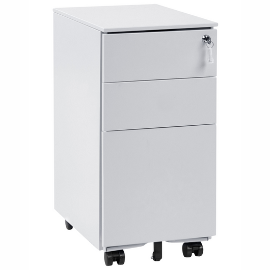 Mobiletto Portaoggetti in Metallo grigio chiaro con 3 Cassetti con serratura a chiave e ruote industriali moderno Home Office Garage