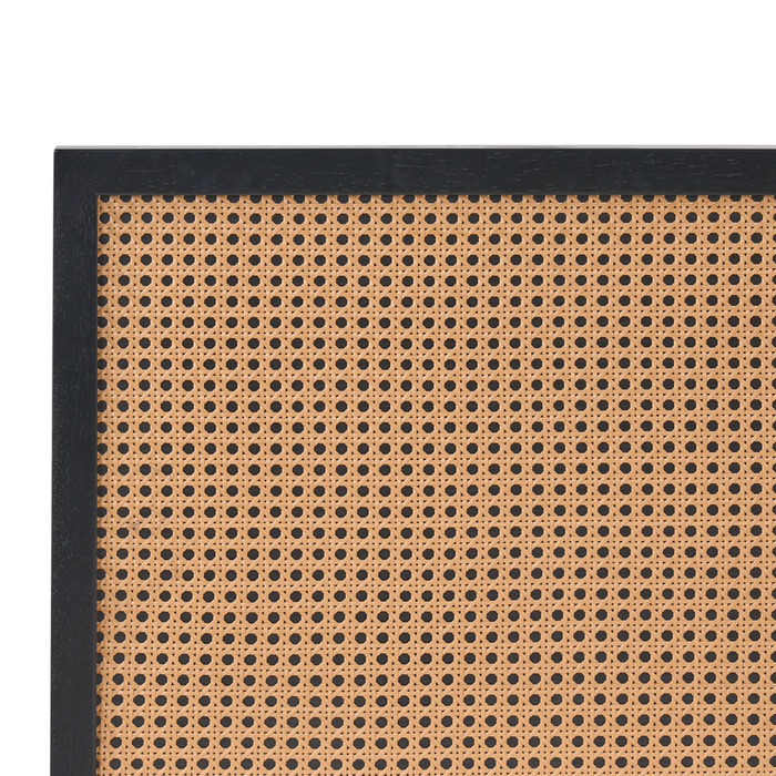 Letto matrimoniale in legno di gomma con testiera in vimini nero 120 x 200 cm stile boho minimalista