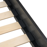 Letto matrimoniale in legno di gomma con testiera in vimini nero 120 x 200 cm stile boho minimalista