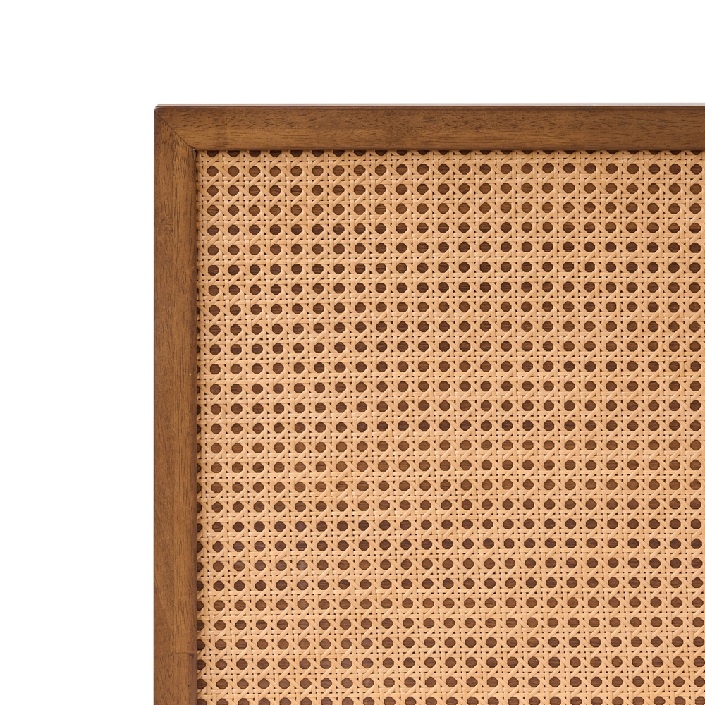 Letto matrimoniale in legno di gomma con testiera in vimini marrone scuro 120 x 200 cm stile boho minimalista