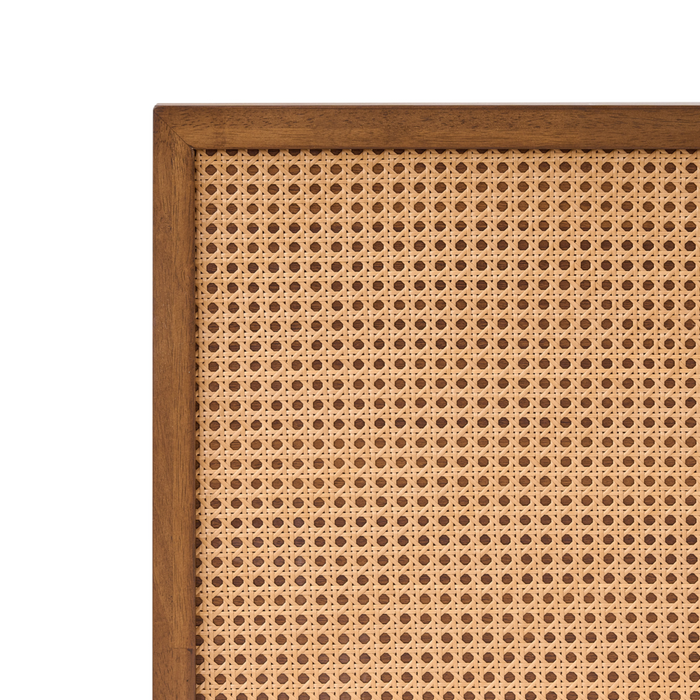 Letto matrimoniale in legno di gomma con testiera in vimini marrone scuro 120 x 200 cm stile boho minimalista