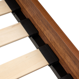 Letto matrimoniale in legno di gomma con testiera in vimini marrone scuro 120 x 200 cm stile boho minimalista