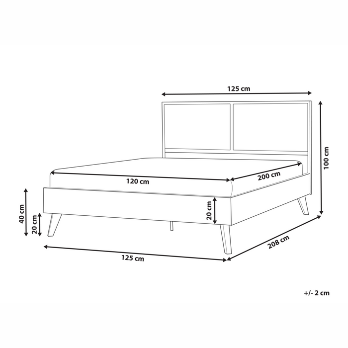 Letto matrimoniale in legno di gomma con testiera in vimini marrone scuro 120 x 200 cm stile boho minimalista