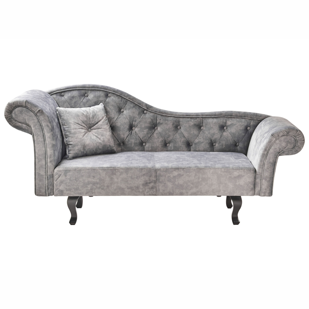 Chaise Lounge in velluto grigio imbottito a lato sinistra con cuscino in stile retrò tradizionale Facile da pulire pet friendly