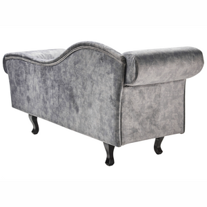 Chaise Lounge in velluto grigio imbottito a lato sinistra con cuscino in stile retrò tradizionale Facile da pulire pet friendly