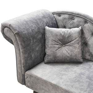 Chaise Lounge in velluto grigio imbottito a lato sinistra con cuscino in stile retrò tradizionale Facile da pulire pet friendly