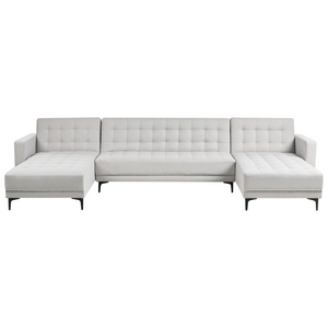 Divano letto ad angolo in tessuto trapuntato in velluto grigio chiaro moderno a forma di U componibile a 5 posti con chaise longue