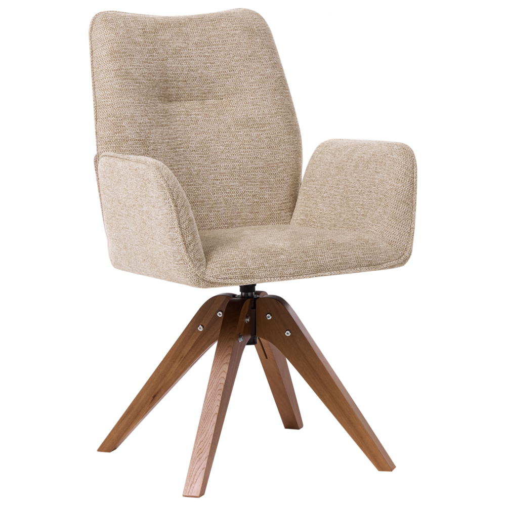 Sedia da pranzo girevole con schienale alto in lino beige stile scandinavo