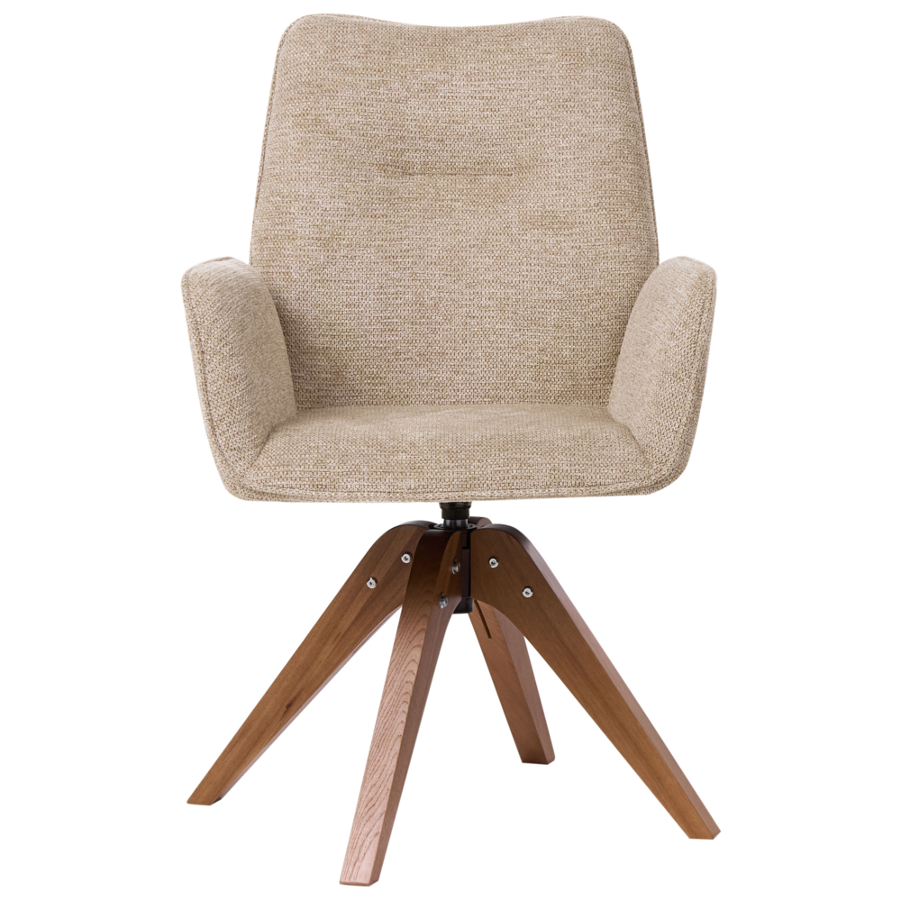 Sedia da pranzo girevole con schienale alto in lino beige stile scandinavo
