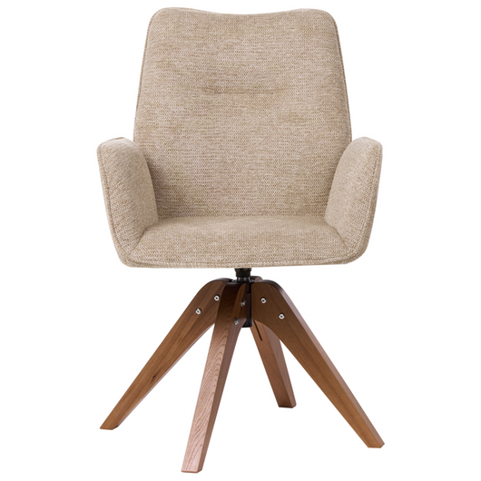 Sedia da pranzo girevole con schienale alto in lino beige stile scandinavo