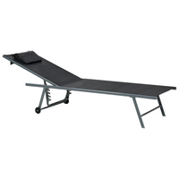 Set di 2 lettini da giardino con telaio in acciaio verniciato a polvere schienale regolabile cuscino poggiatesta telaio nero
