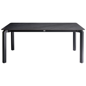 Tavolo da pranzo da giardino piano in pietra sinterizzata nera e struttura in ferro resistente ai raggi UV e alla ruggine interni ed esterni