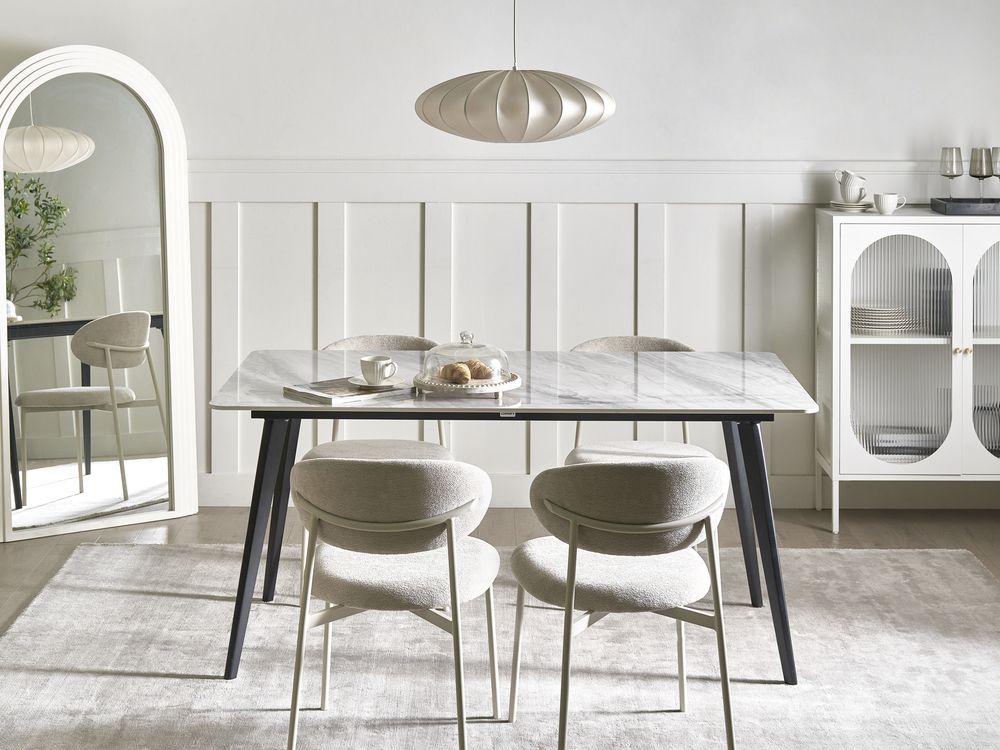 Tavolo da pranzo da giardino Piano in pietra sinterizzata Struttura in ferro Resistente ai raggi UV, all'acqua e alla ruggine Per interni ed esterni Marmo nero e grigio