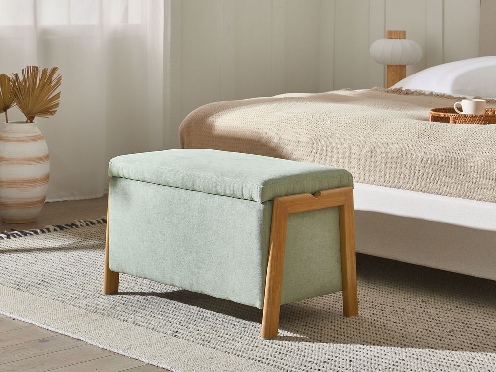 Panca stile moderno e glamour per camera da letto e soggiorno Rivestimento in tessuto contenitore Verde chiaro