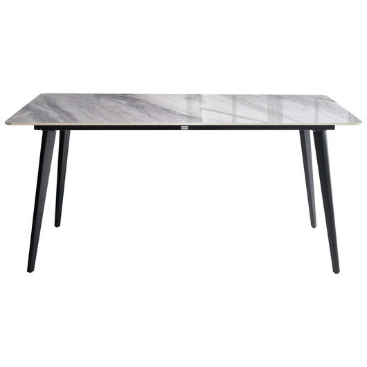 Tavolo da pranzo da giardino Piano in pietra sinterizzata Struttura in ferro Resistente ai raggi UV, all'acqua e alla ruggine Per interni ed esterni Marmo nero e grigio