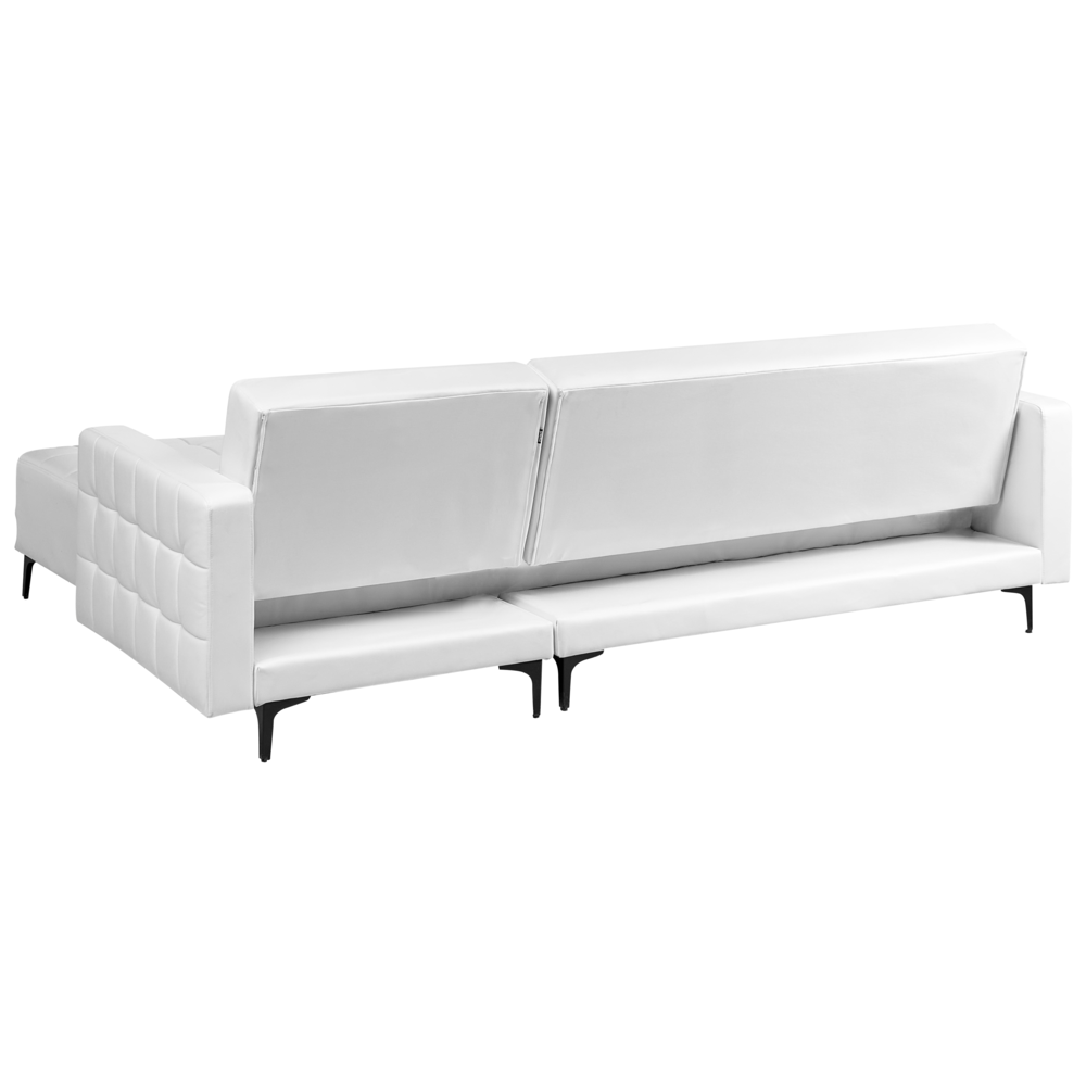 Divano letto angolare in ecopelle bianco versione sinistra con ottomana stile Moderno a L Modulare