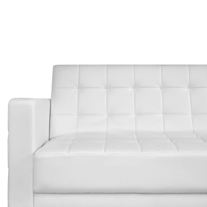 Divano letto angolare in ecopelle bianco versione sinistra con ottomana stile Moderno a L Modulare