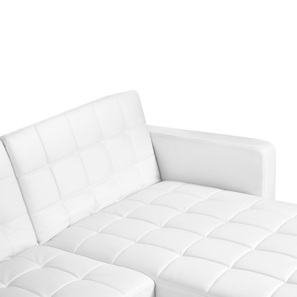 Divano letto angolare in ecopelle bianco versione sinistra con ottomana stile Moderno a L Modulare