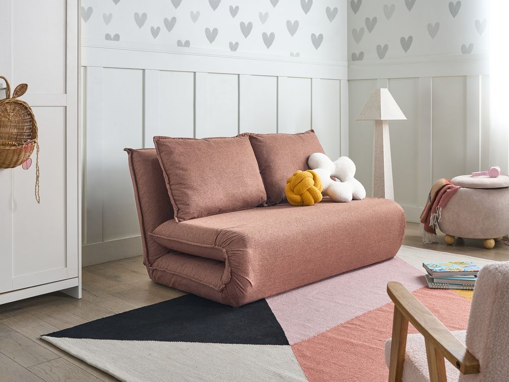 Divano letto marrone rivestito in finto lino a 2 posti senza braccioli con cuscini extra Divano per bambini Stile moderno Soggiorno Camera da letto per bambini