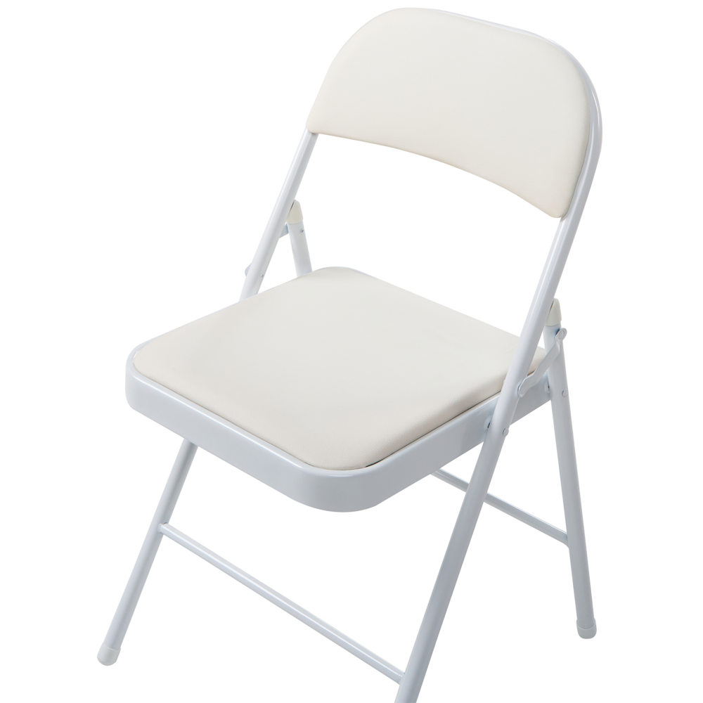 Set di 4 sedie pieghevoli con struttura in metallo color bianco e seduta e schienale imbottiti in tessuto PU Sedili ribaltabili
