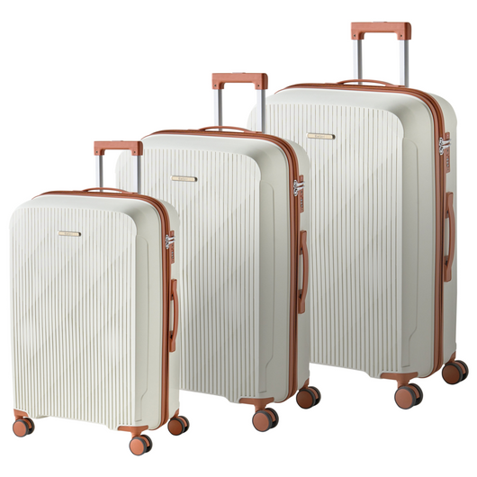 Set di 3 valigie rigide Bianco sporco e marrone Materiale sintetico Lucchetto TSA in ferro Ruote silenziose Cerniera antifurto 3 misure Moderno