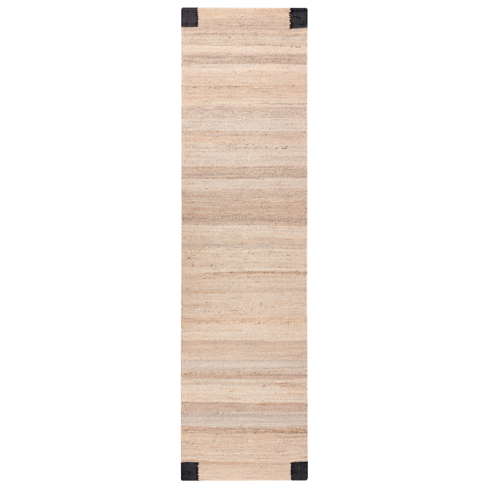 Tappeto beige e nero in juta 80 x 300 cm Rettangolare Tessuto Stile rustico Soggiorno Camera da letto