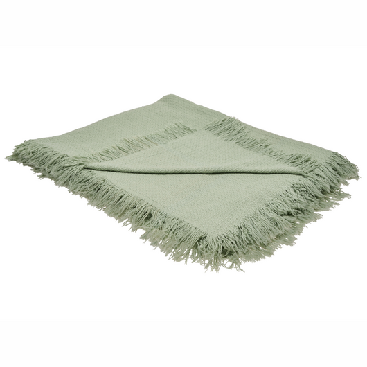 Copriletto verde in tessuto di cotone 220 x 240 cm con frange Coperta decorativa Biancheria da letto design classico Camera da letto